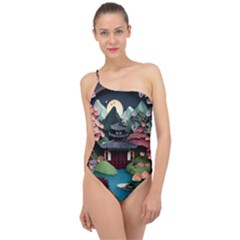 Japanese Garden Flowers Landscape Classic One Shoulder Swimsuit by danenraven