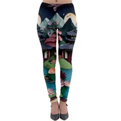 Japanese Garden Flowers Landscape Lightweight Velour Leggings by danenraven