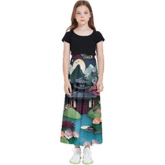 Japanese Garden Flowers Landscape Kids  Flared Maxi Skirt by danenraven