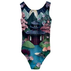 Japanese Garden Flowers Landscape Kids  Cut-out Back One Piece Swimsuit by danenraven