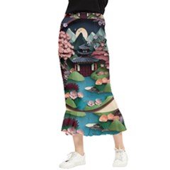 Japanese Garden Flowers Landscape Maxi Fishtail Chiffon Skirt by danenraven