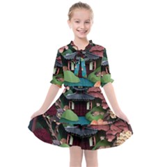 Japanese Garden Flowers Landscape Kids  All Frills Chiffon Dress by danenraven