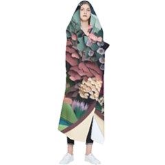 Japanese Garden Flowers Landscape Wearable Blanket by danenraven