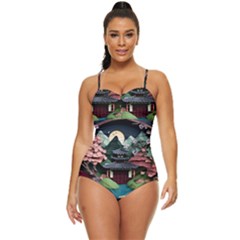 Japanese Garden Flowers Landscape Retro Full Coverage Swimsuit by danenraven