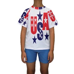 Usa Stars Fourth Of July Symbol America Usa Stars Kids  Short Sleeve Swimwear by Wegoenart