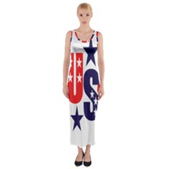 Usa Stars Fourth Of July Symbol America Usa Stars Fitted Maxi Dress by Wegoenart