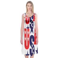 Usa Stars Fourth Of July Symbol America Usa Stars Midi Sleeveless Dress by Wegoenart