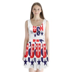 Usa Stars Fourth Of July Symbol America Usa Stars Split Back Mini Dress  by Wegoenart