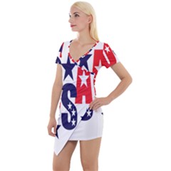 Usa Stars Fourth Of July Symbol America Usa Stars Short Sleeve Asymmetric Mini Dress by Wegoenart