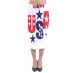 Usa Stars Fourth Of July Symbol America Usa Stars Velvet Midi Pencil Skirt by Wegoenart