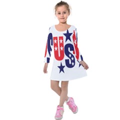 Usa Stars Fourth Of July Symbol America Usa Stars Kids  Long Sleeve Velvet Dress