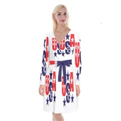 Usa Stars Fourth Of July Symbol America Usa Stars Long Sleeve Velvet Front Wrap Dress by Wegoenart