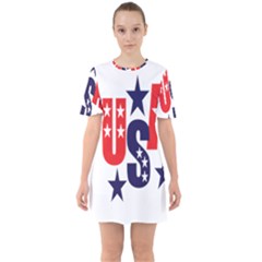 Usa Stars Fourth Of July Symbol America Usa Stars Sixties Short Sleeve Mini Dress by Wegoenart