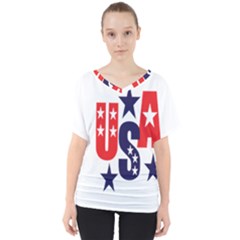 Usa Stars Fourth Of July Symbol America Usa Stars V-neck Dolman Drape Top by Wegoenart