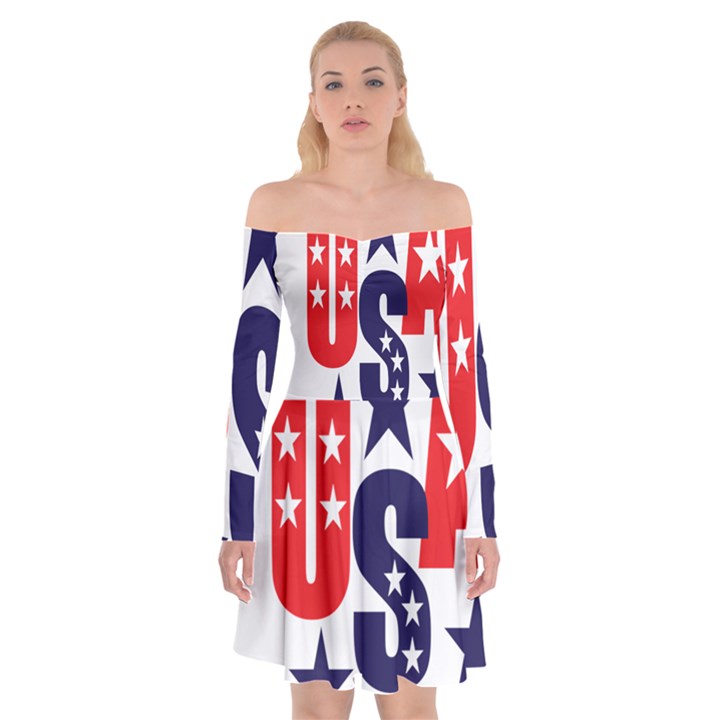 Usa Stars Fourth Of July Symbol America Usa Stars Off Shoulder Skater Dress