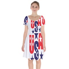 Usa Stars Fourth Of July Symbol America Usa Stars Short Sleeve Bardot Dress by Wegoenart