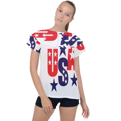 Usa Stars Fourth Of July Symbol America Usa Stars Ruffle Collar Chiffon Blouse by Wegoenart