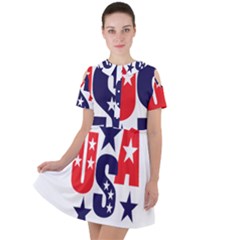 Usa Stars Fourth Of July Symbol America Usa Stars Short Sleeve Shoulder Cut Out Dress  by Wegoenart