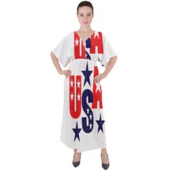 Usa Stars Fourth Of July Symbol America Usa Stars V-neck Boho Style Maxi Dress