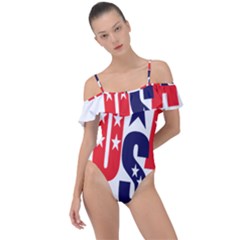 Usa Stars Fourth Of July Symbol America Usa Stars Frill Detail One Piece Swimsuit by Wegoenart