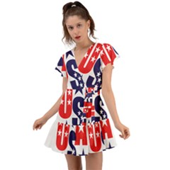 Usa Stars Fourth Of July Symbol America Usa Stars Flutter Sleeve Wrap Dress by Wegoenart