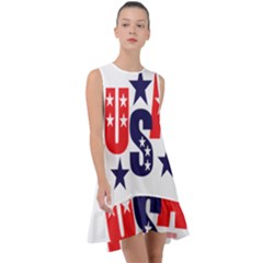 Usa Stars Fourth Of July Symbol America Usa Stars Frill Swing Dress by Wegoenart