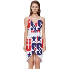 Usa Stars Fourth Of July Symbol America Usa Stars Wrap Frill Dress by Wegoenart