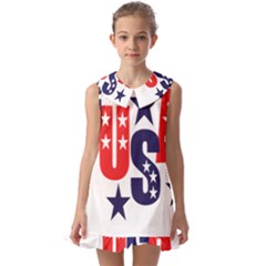 Usa Stars Fourth Of July Symbol America Usa Stars Kids  Pilgrim Collar Ruffle Hem Dress by Wegoenart