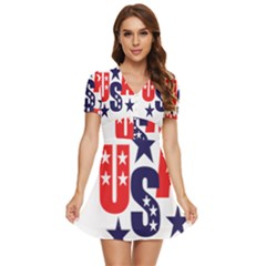 Usa Stars Fourth Of July Symbol America Usa Stars V-neck High Waist Chiffon Mini Dress by Wegoenart