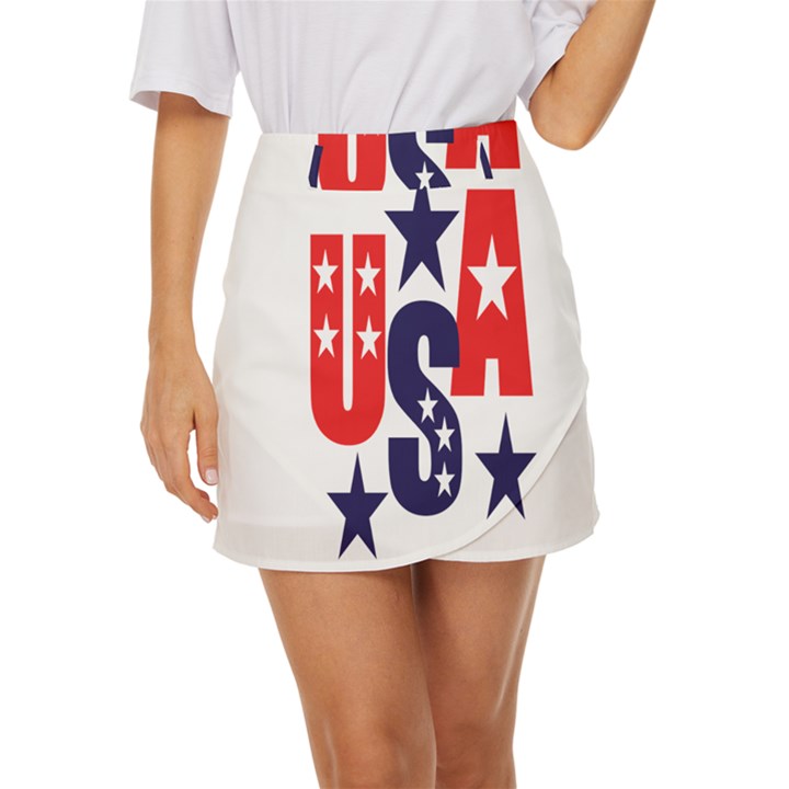 Usa Stars Fourth Of July Symbol America Usa Stars Mini Front Wrap Skirt