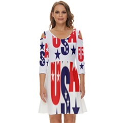 Usa Stars Fourth Of July Symbol America Usa Stars Shoulder Cut Out Zip Up Dress by Wegoenart