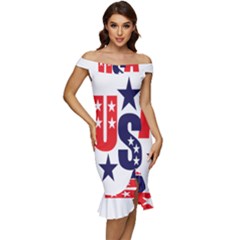 Usa Stars Fourth Of July Symbol America Usa Stars Off Shoulder Ruffle Split Hem Bodycon Dress by Wegoenart