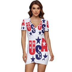 Usa Stars Fourth Of July Symbol America Usa Stars Low Cut Cap Sleeve Mini Dress