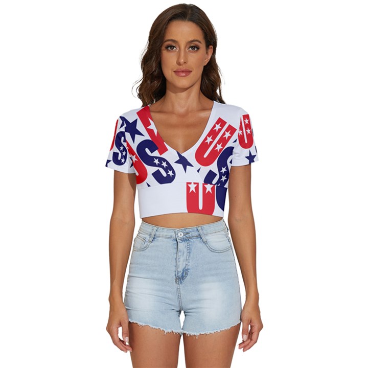 Usa Stars Fourth Of July Symbol America Usa Stars V-Neck Crop Top