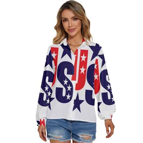 Usa Stars Fourth Of July Symbol America Usa Stars Women s Long Sleeve Button Down Shirt by Wegoenart