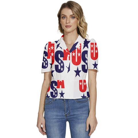 Usa Stars Fourth Of July Symbol America Usa Stars Puffed Short Sleeve Button Up Jacket by Wegoenart