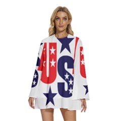 Usa Stars Fourth Of July Symbol America Usa Stars Round Neck Long Sleeve Bohemian Style Chiffon Mini Dress by Wegoenart