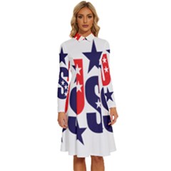 Usa Stars Fourth Of July Symbol America Usa Stars Long Sleeve Shirt Collar A-line Dress by Wegoenart