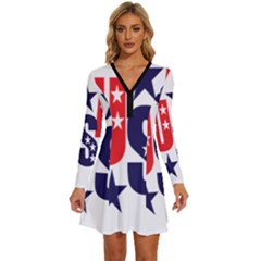 Usa Stars Fourth Of July Symbol America Usa Stars Long Sleeve Deep V Mini Dress  by Wegoenart