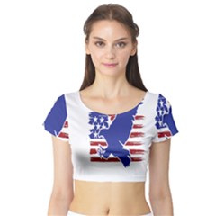 Usa Flag Eagle Symbol American Bald Eagle Country Short Sleeve Crop Top by Wegoenart