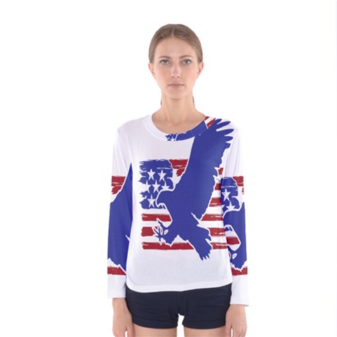 Usa Flag Eagle Symbol American Bald Eagle Country Women s Long Sleeve Tee by Wegoenart