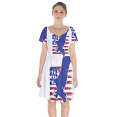 Usa Flag Eagle Symbol American Bald Eagle Country Short Sleeve Bardot Dress by Wegoenart