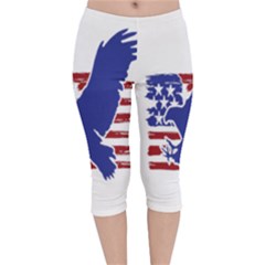 Usa Flag Eagle Symbol American Bald Eagle Country Velvet Capri Leggings  by Wegoenart