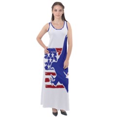 Usa Flag Eagle Symbol American Bald Eagle Country Sleeveless Velour Maxi Dress by Wegoenart