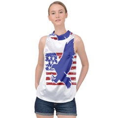 Usa Flag Eagle Symbol American Bald Eagle Country High Neck Satin Top by Wegoenart