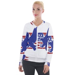 Usa Flag Eagle Symbol American Bald Eagle Country Velvet Zip Up Jacket by Wegoenart