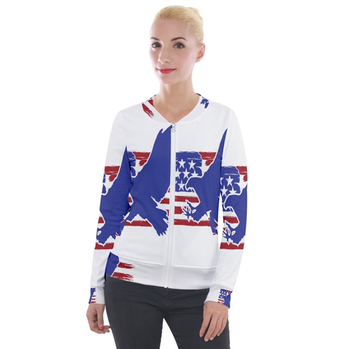 Usa Flag Eagle Symbol American Bald Eagle Country Velvet Zip Up Jacket