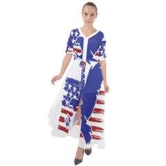 Usa Flag Eagle Symbol American Bald Eagle Country Waist Tie Boho Maxi Dress by Wegoenart