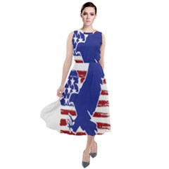 Usa Flag Eagle Symbol American Bald Eagle Country Round Neck Boho Dress by Wegoenart