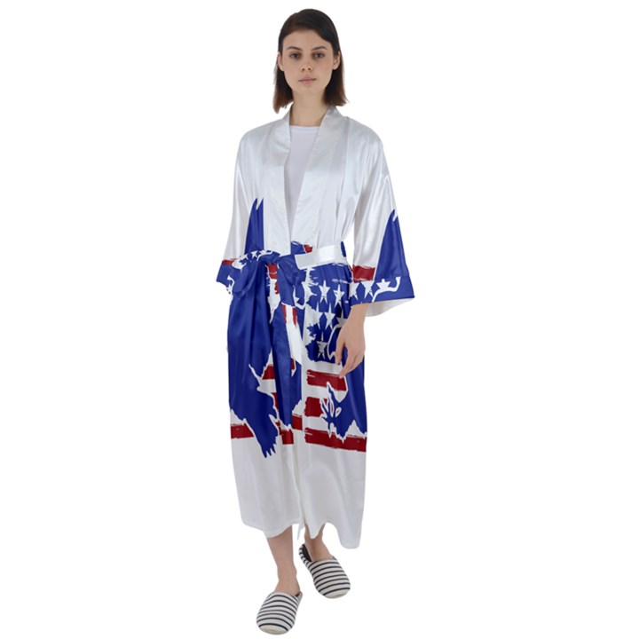 Usa Flag Eagle Symbol American Bald Eagle Country Maxi Satin Kimono